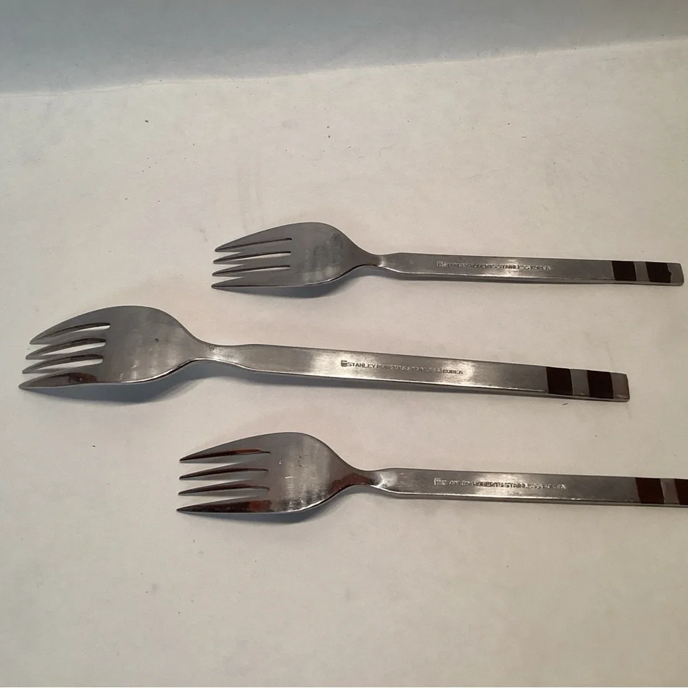 3 Stanley Roberts CROSSPOINT Forks Dinner & Salad Wood Inlay Stainless Flatware